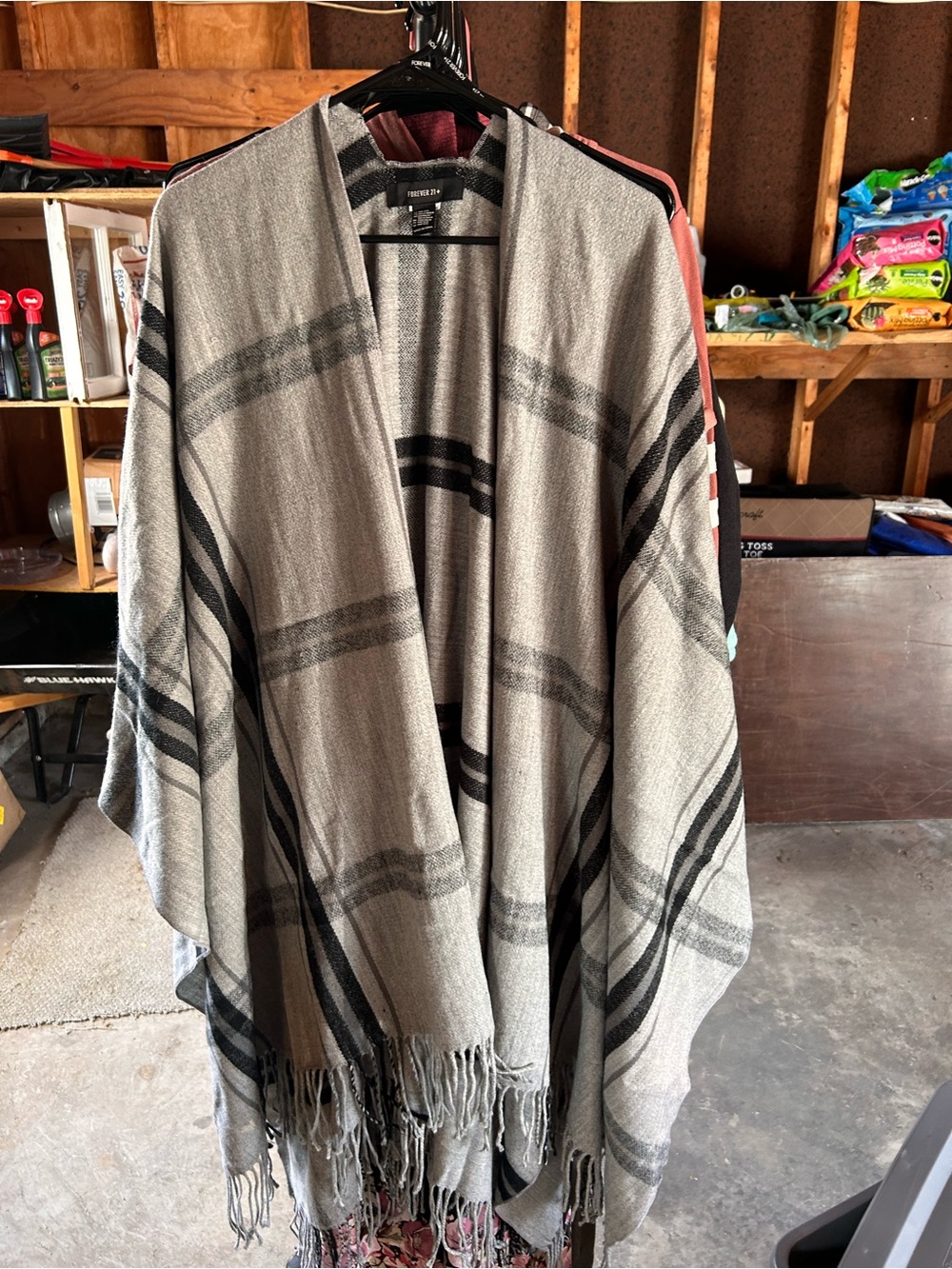 Forever 21 Gray and Black Striped Open Front Shawl